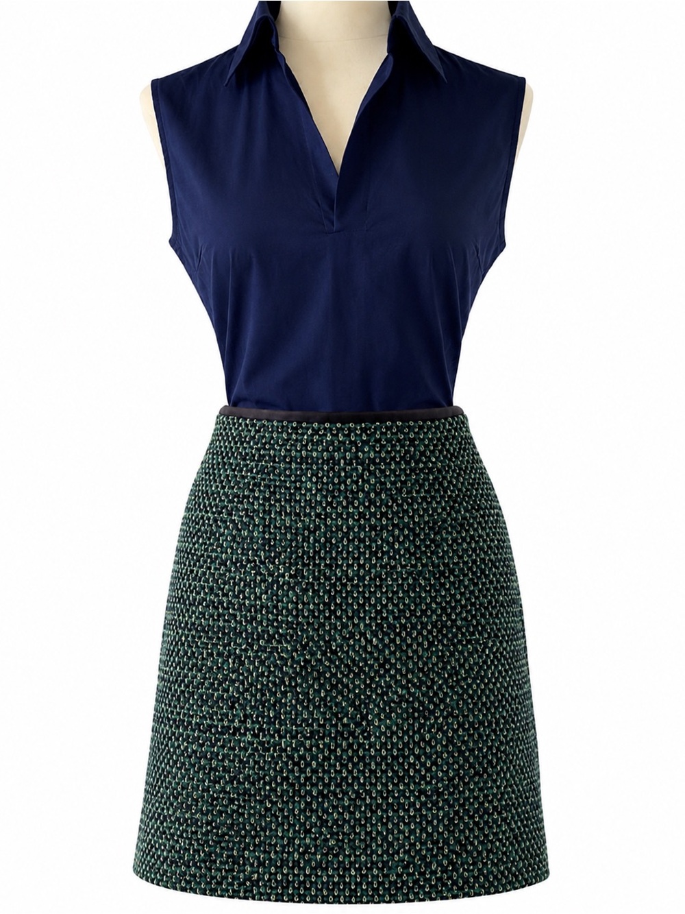 J. McLaughlin 100% Wool Tweed Mini Skirt Size 4 Green Blue MetallicA-Line Preppy